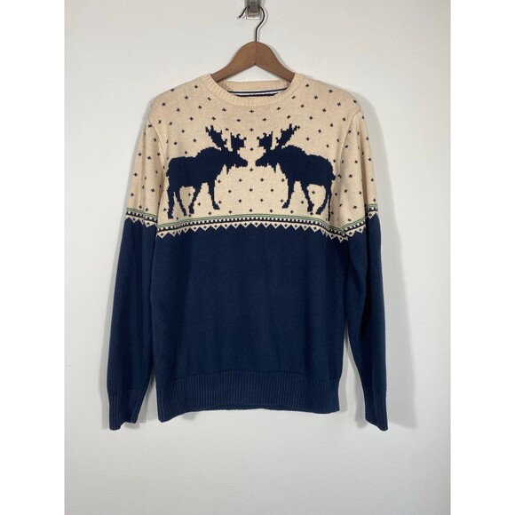 Weatherproof Vintage Men’s Sweater Moose Fair Isle Crewneck Size M - Picture 3 of 7